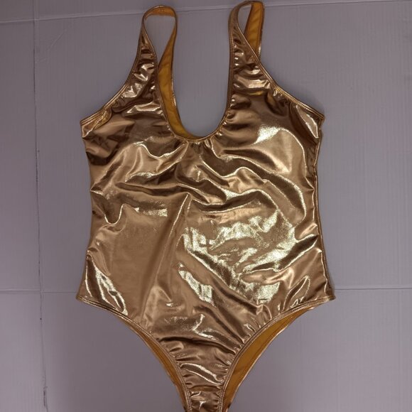 METALLIC GOLD PADDED CUPS ONE PIECE SWIMSUIT - Picture 11 of 12